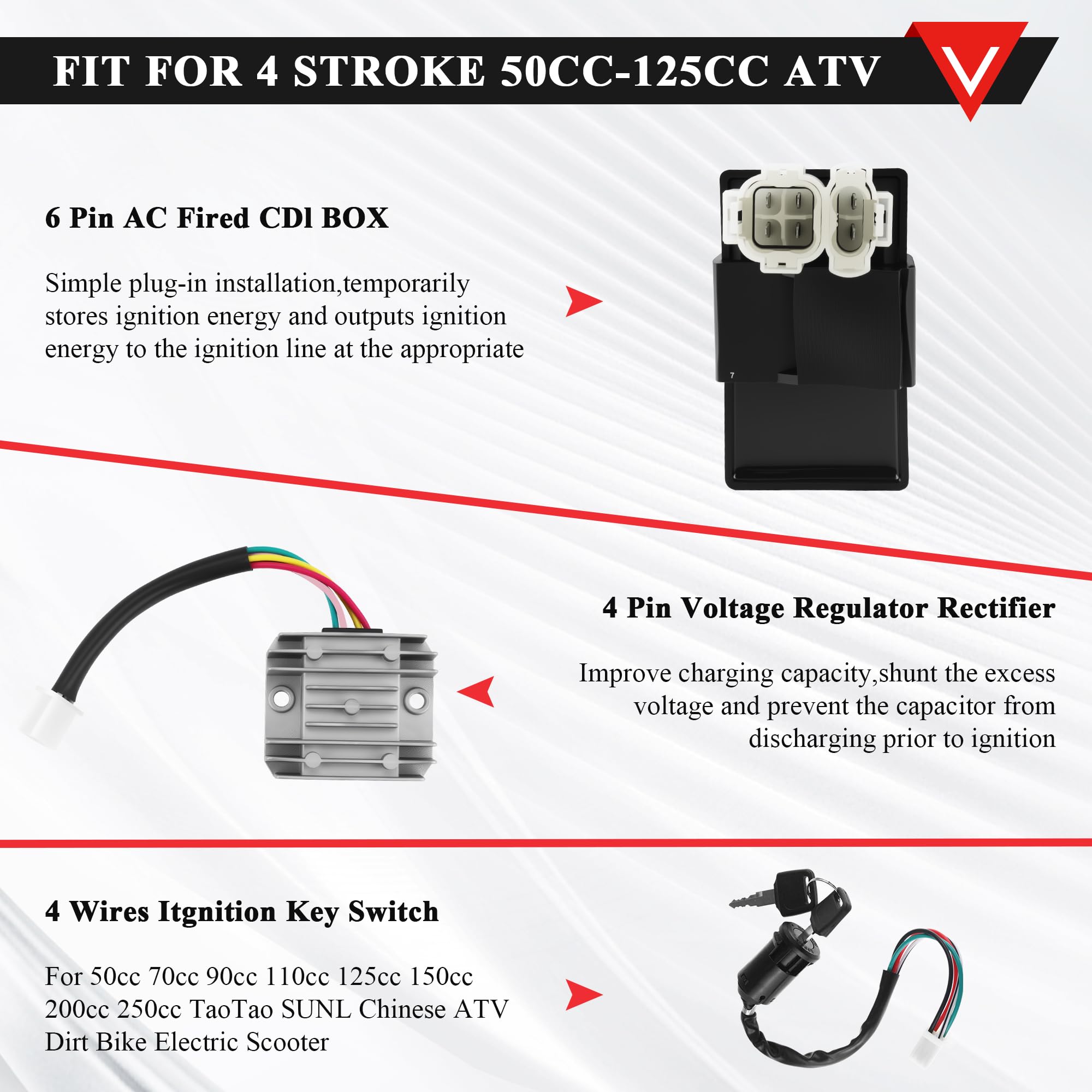 PRO BAT GY6 Full Electrics Wiring Harness W/O Waterproof Cap CDI Coil Solenoid GY6 125cc 150cc 200cc 250cc Chinese Elecric Start ATV Quad Bike Buggy Go Kart Scooter Moped Kandi