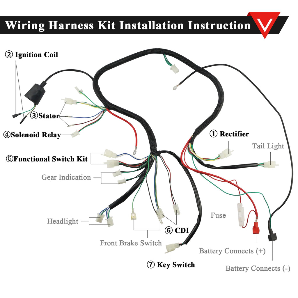 PRO BAT GY6 Full Electrics Wiring Harness W/O Waterproof Cap CDI Coil Solenoid GY6 125cc 150cc 200cc 250cc Chinese Elecric Start ATV Quad Bike Buggy Go Kart Scooter Moped Kandi