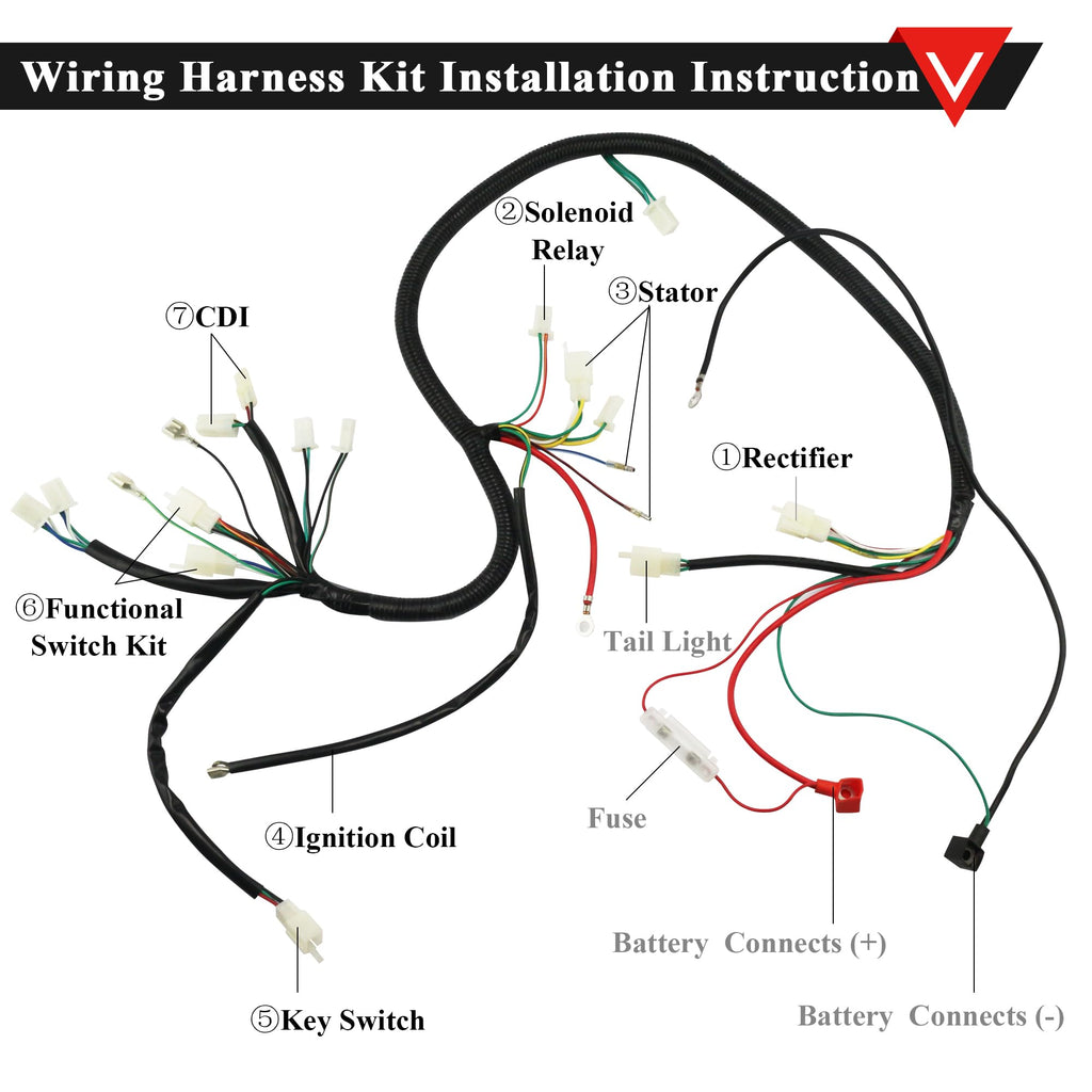 PRO BAT GY6 Full Electrics Wiring Harness W/O Waterproof Cap CDI Coil Solenoid GY6 125cc 150cc 200cc 250cc Chinese Elecric Start ATV Quad Bike Buggy Go Kart Scooter Moped Kandi