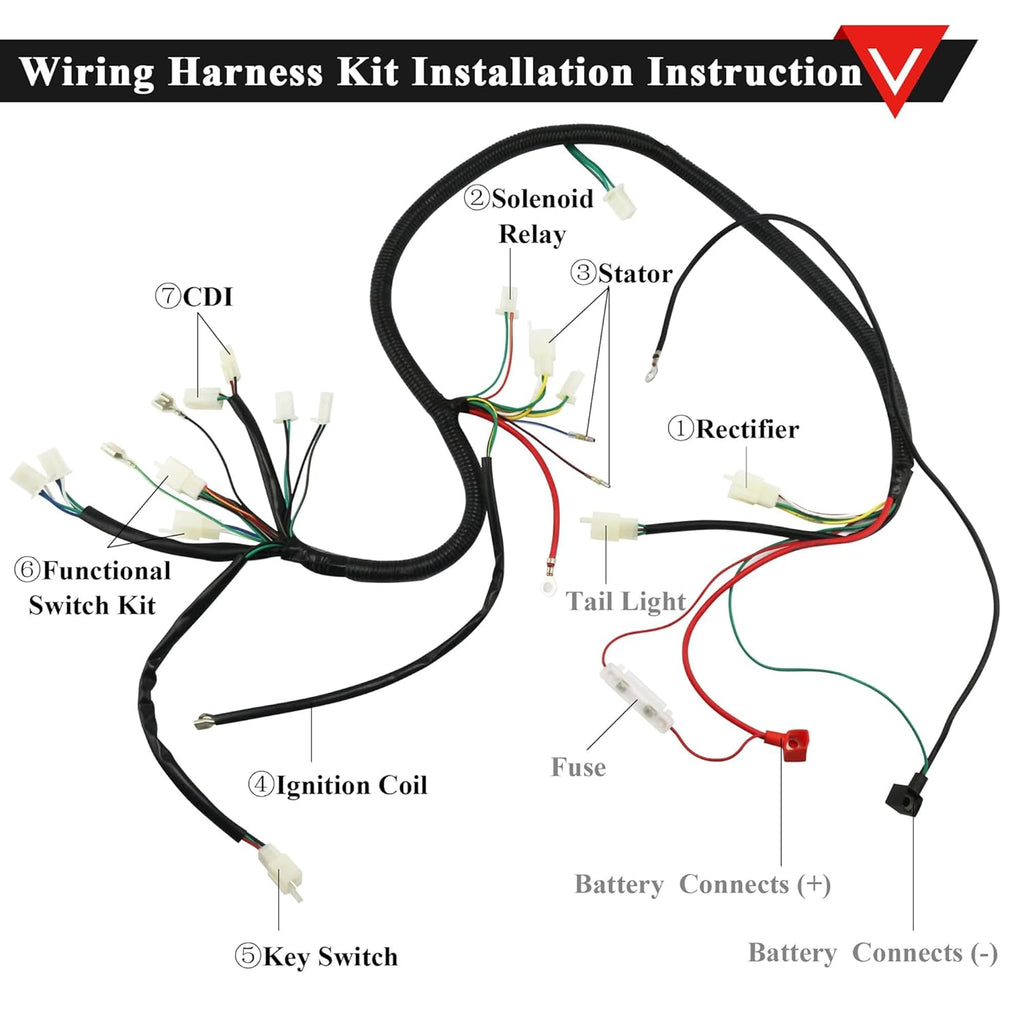 PRO BAT GY6 Full Electrics Wiring Harness W/O Waterproof Cap CDI Coil Solenoid GY6 125cc 150cc 200cc 250cc Chinese Elecric Start ATV Quad Bike Buggy Go Kart Scooter Moped Kandi