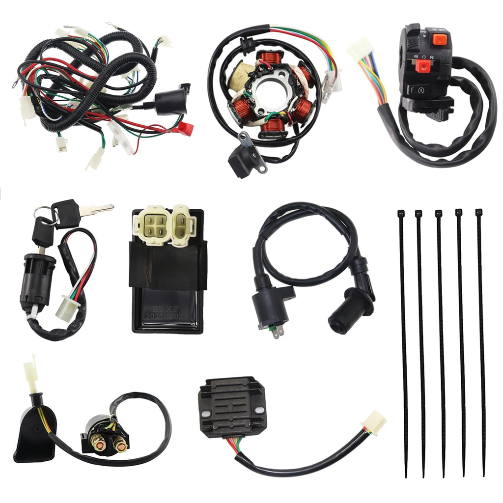 PRO BAT GY6 Full Electrics Wiring Harness W/O Waterproof Cap CDI Coil Solenoid GY6 125cc 150cc 200cc 250cc Chinese Elecric Start ATV Quad Bike Buggy Go Kart Scooter Moped Kandi