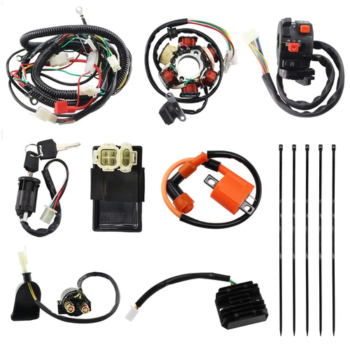 PRO BAT GY6 Full Electrics Wiring Harness W/O Waterproof Cap CDI Coil Solenoid GY6 125cc 150cc 200cc 250cc Chinese Elecric Start ATV Quad Bike Buggy Go Kart Scooter Moped Kandi